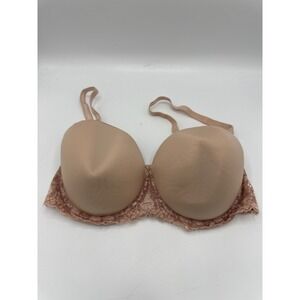 Adore Me 38G Beige Lace Trim Plunge Bra Push Up Padded Underwire Straps